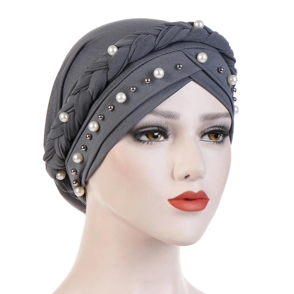 Women's Pearl Muslim Turban Hat Cap