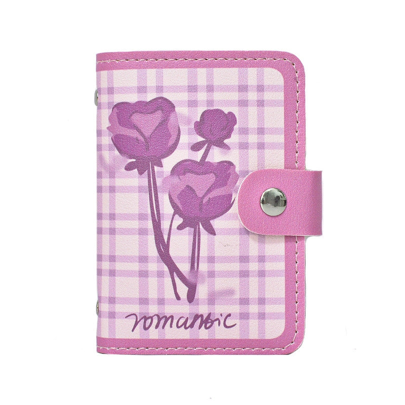Women’s Heart Shape Flower Butterfly Pu Leather Pink Hidden Buckle Card Holders