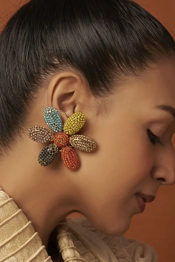 New Rhinestone Colorful Flower Earrings