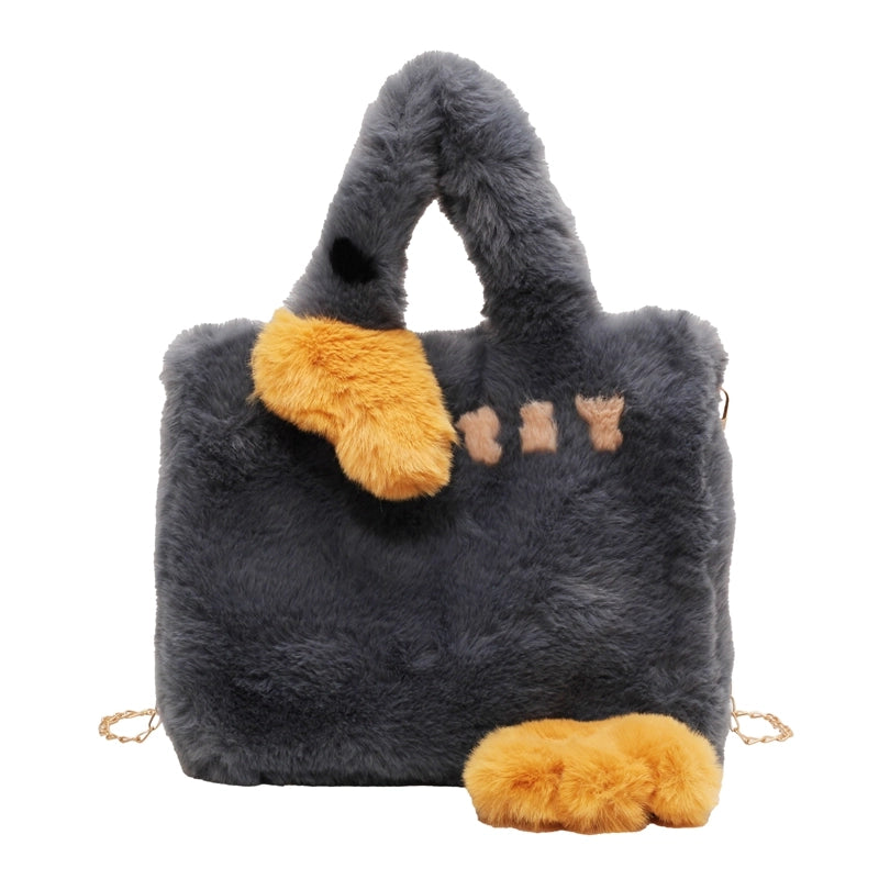 Fur Bag Portable Women’s Bag Large Capacity Cute Cartoon Big Goose Chain Shoulder Messenger Bag