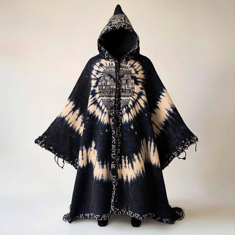 Tie dye print hooded robe cape 94b6