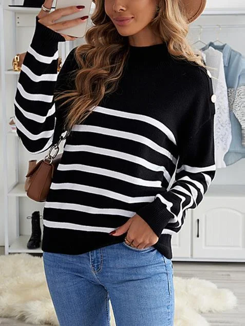 Mayoulove Round neck striped sweater-Mayoulove