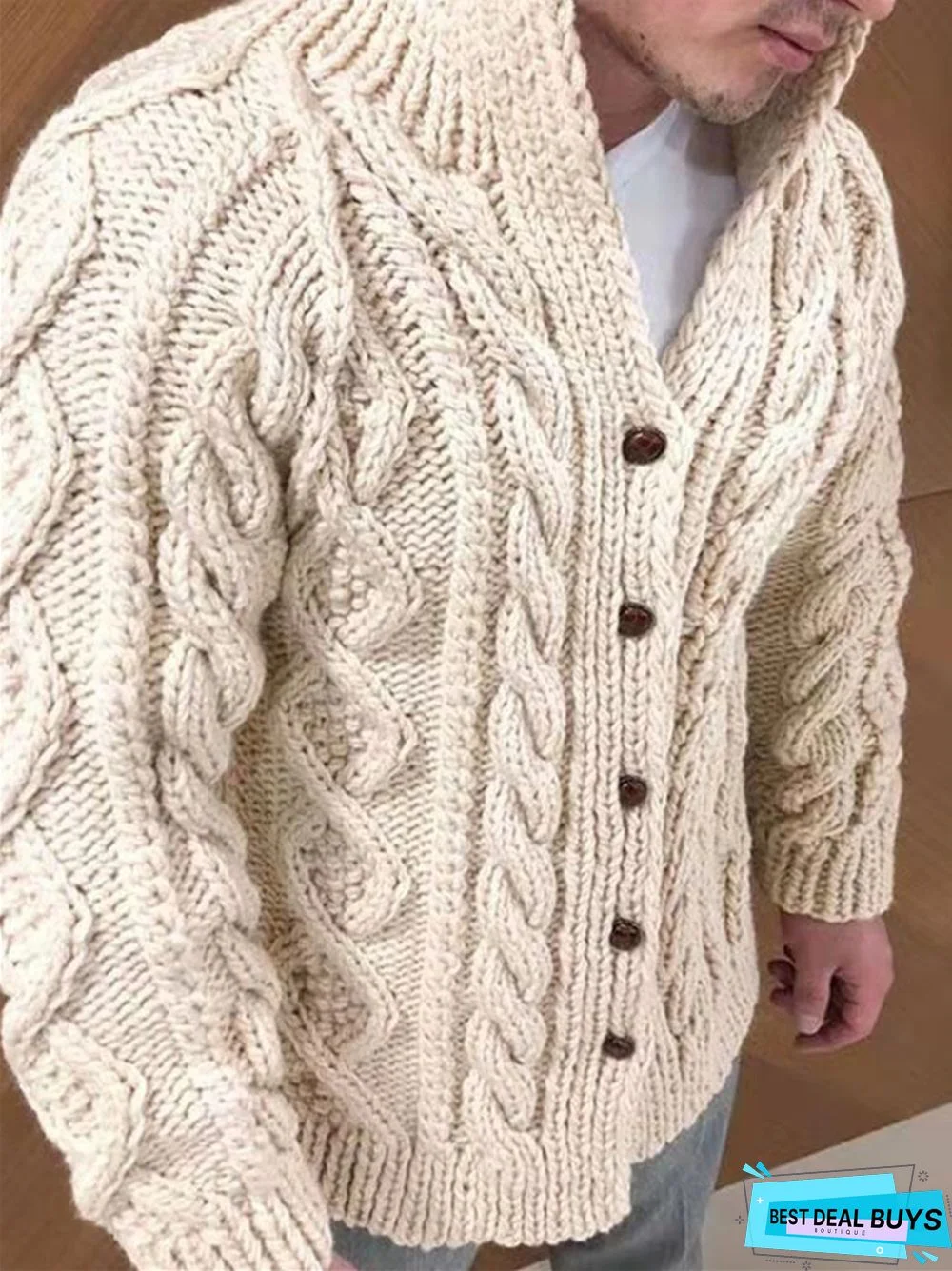 Men's Solid Color Thick Cardigan Sweater