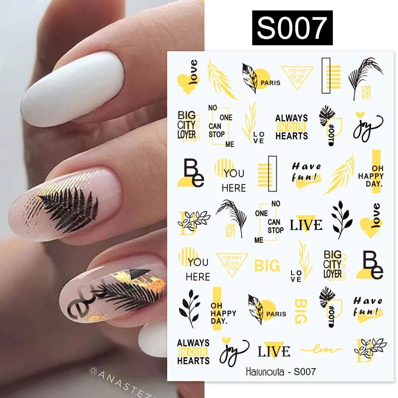 Geometric Lines Flowers Leaves 3D Nail Sticker Figure Woman Face Pattern Special Self Adhesive Nail Art Decals Manicures Sliders-Nail Inspo
