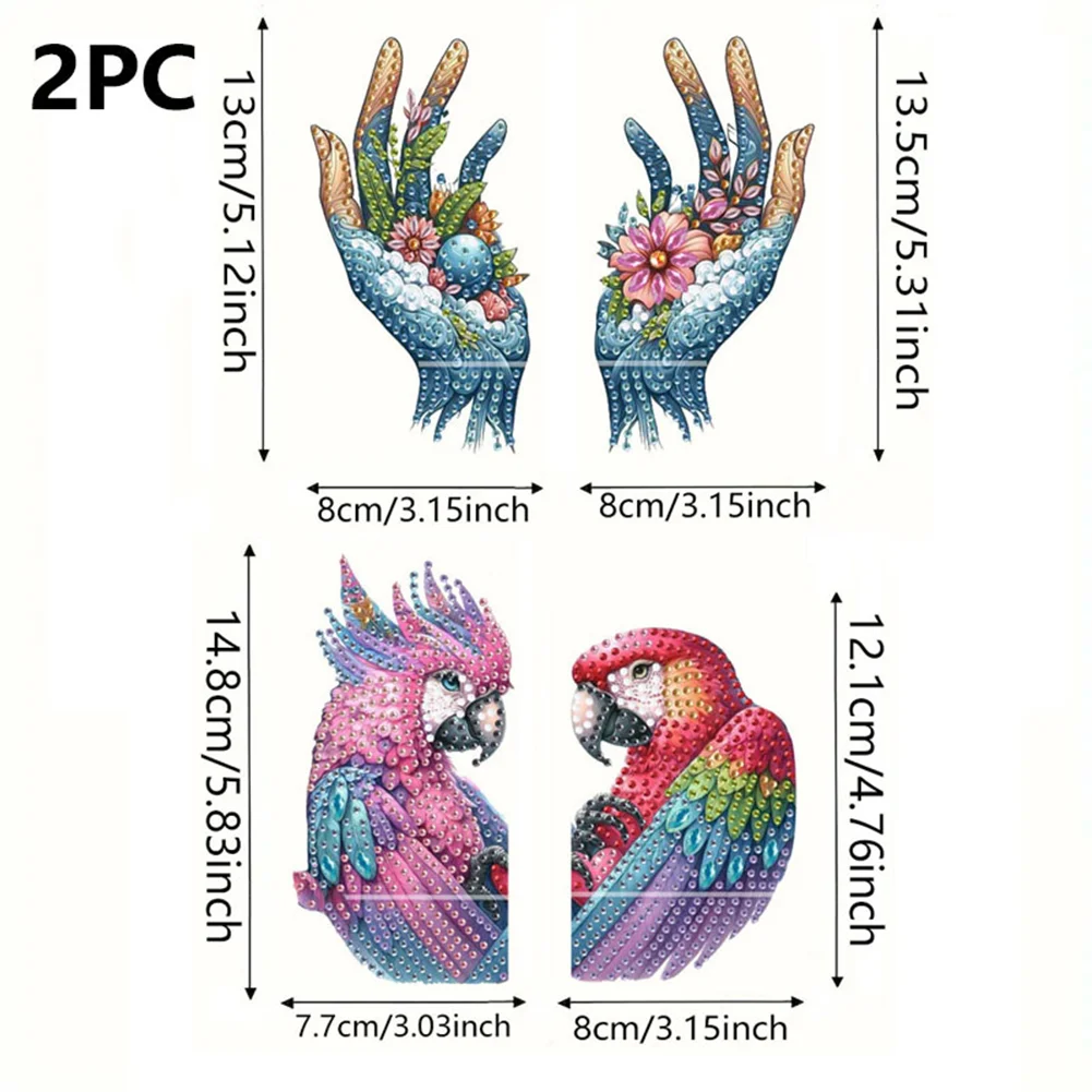 2pcs 2D Flat DIY Diamond Art Pendant DIY Home Decor Hanging Charm Decor (Parrot)