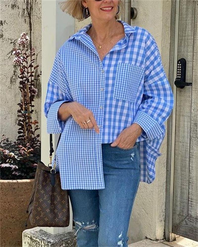 Casual Women's Plaid Stitching Shirt