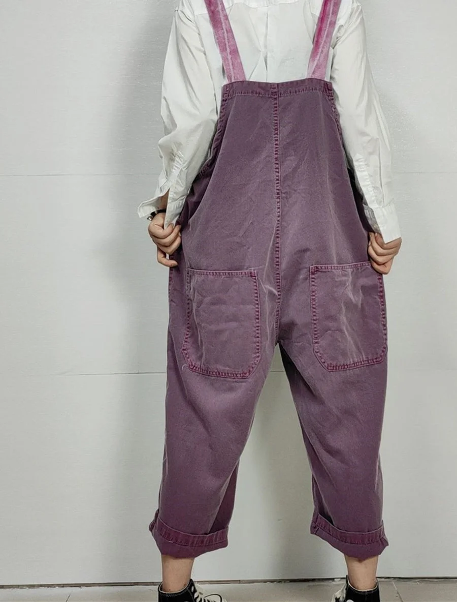 Women's Loose Sleeveless Casual Retro Wide-leg Workwear Denim Overalls Jumpsuit