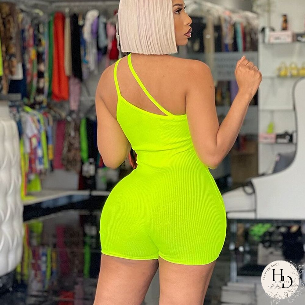 New Summer Fashion Solid Color Slim Fit Sloping Shoulder Open Back Jumpsuit Overalls Women