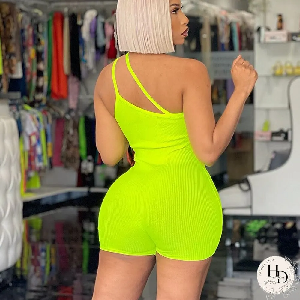 New Summer Fashion Solid Color Slim Fit Sloping Shoulder Open Back Jumpsuit Overalls Women