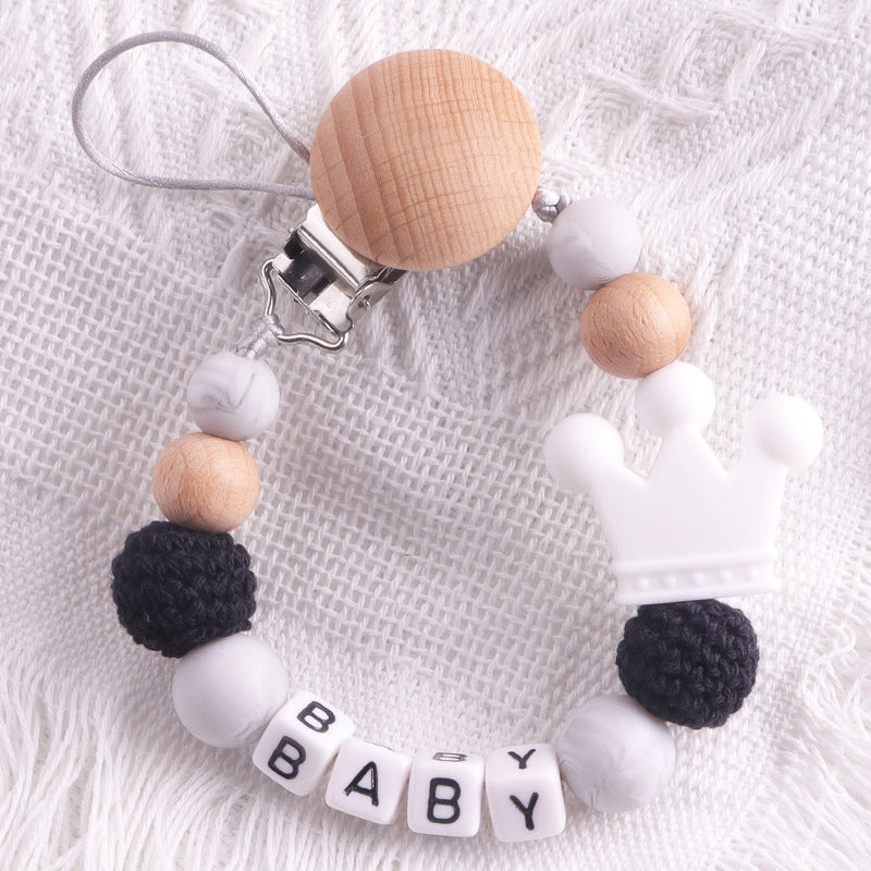 Cute Letter Crown Wood Silica Gel Pacifier Chain Baby Accessories
