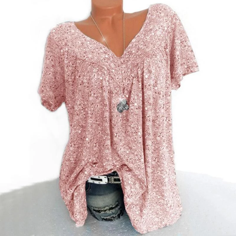 V-neck floral short-sleeved T-shirt