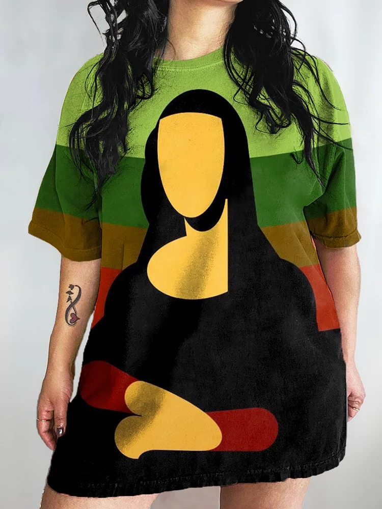 Women's Mona Lisa Art Print Crew Neck Causl Shirt