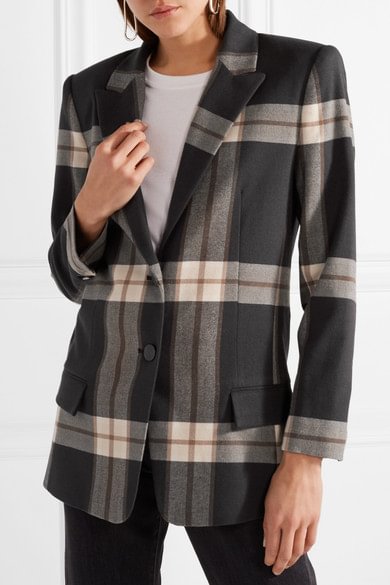 Dark Grey Checked Oversized Felt Blazer for Women |FSJ Shoes