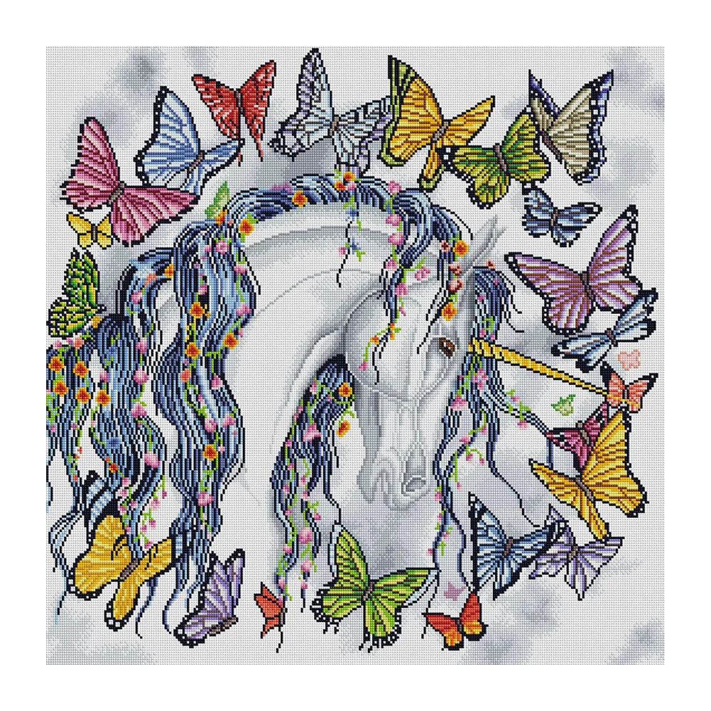 DIY Stamped Cross Stitch 11CT Full Embroidery 40*40cm - Unicorns And Butterflies