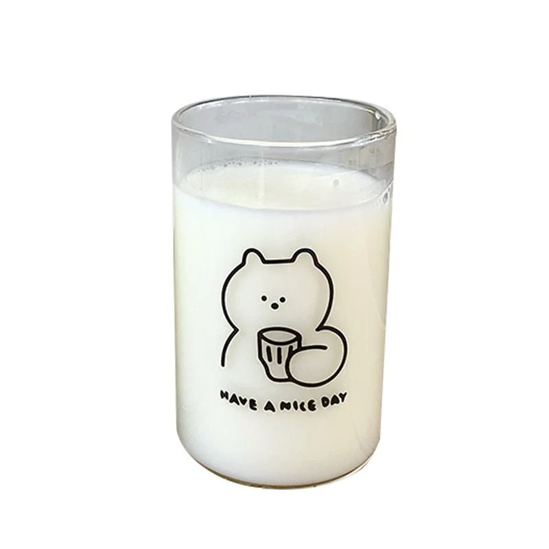 W&G lovely home dormitory commonly used girl heart heat-resistant milk cover cup breakfast transparent brown bear straw cup New