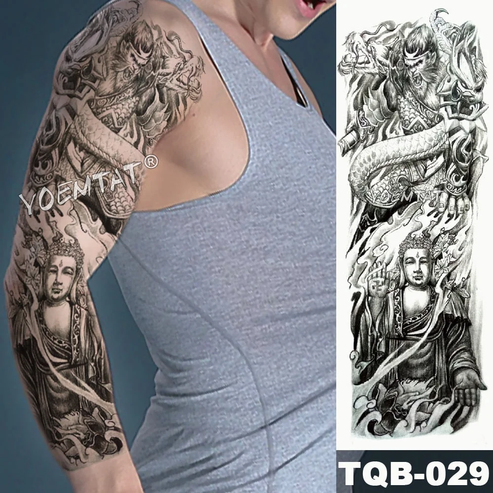 Large Full Arm Sleeve Tattoo Dragon Falls Waterproof Temporary Tatoo Sticker Japanese Tradition Men Women Body Art Tatto
