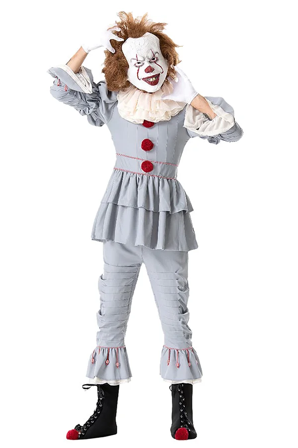 Stephen King's It Halloween Scary Pennywise Evil Clown Costume Gray-elleschic