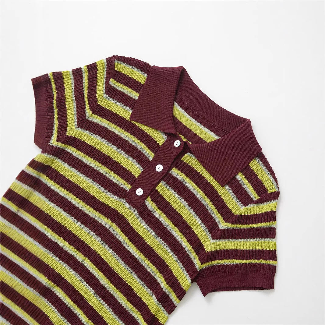 Nigikala Nigikala Euro 2025 New Fashion Women's Striped POLO Collar Short-Sleeved Top 9588032