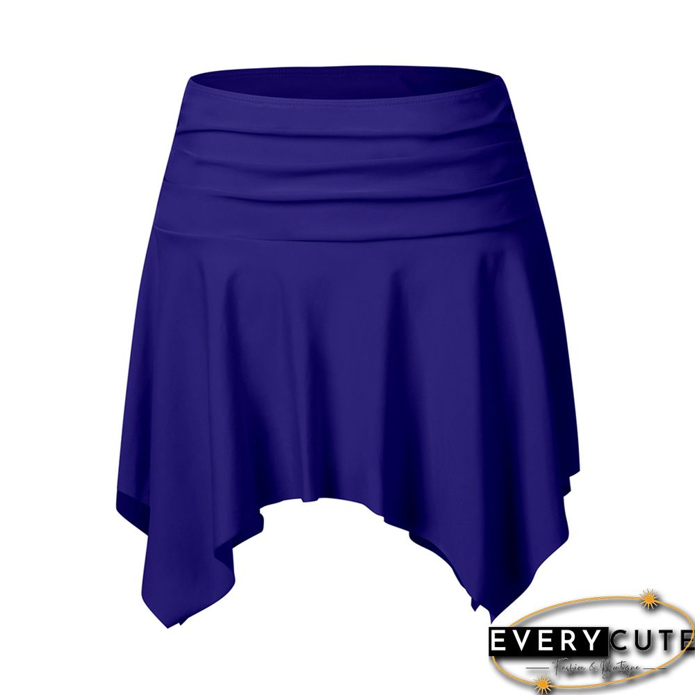 Navy Blue Pleated Irregular High Waist Beach Culottes