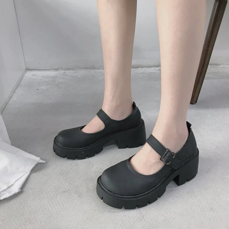 Student Shoes College Girl Student LOLITA Shoes JK Uniform Shoes PU Leather Heart-shaped Ankle-strap Mary Jane Shoes platform
