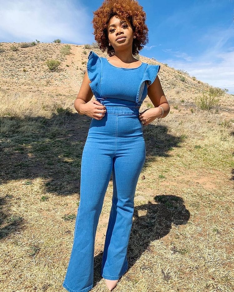 Butterfly Bell Jumpsuit Ruffle Sleeve Flare Pants Romper