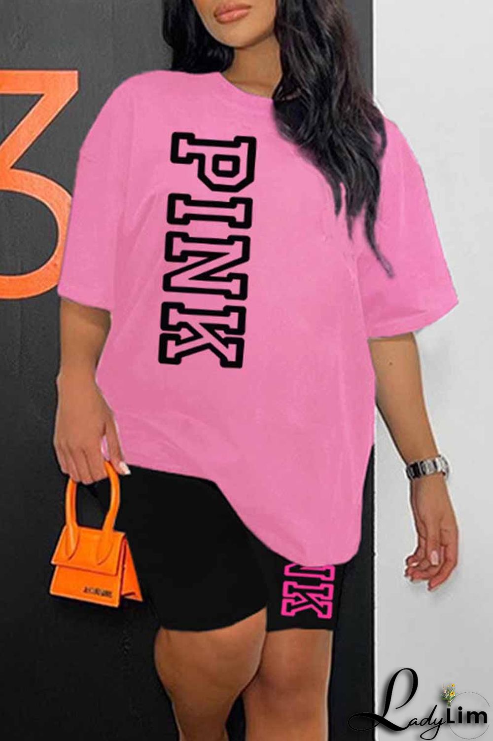 Ginger Casual Print Letter O Neck Short Sleeve Two Pieces