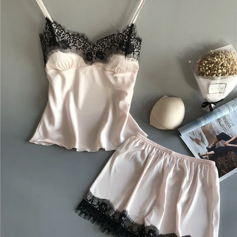 Churchf 2019 Hanging Pyjamas Women's Summer Sexy Ice Wire Two-Piece Set With Silk Shorts Gathering Big-Size Thin Homewear