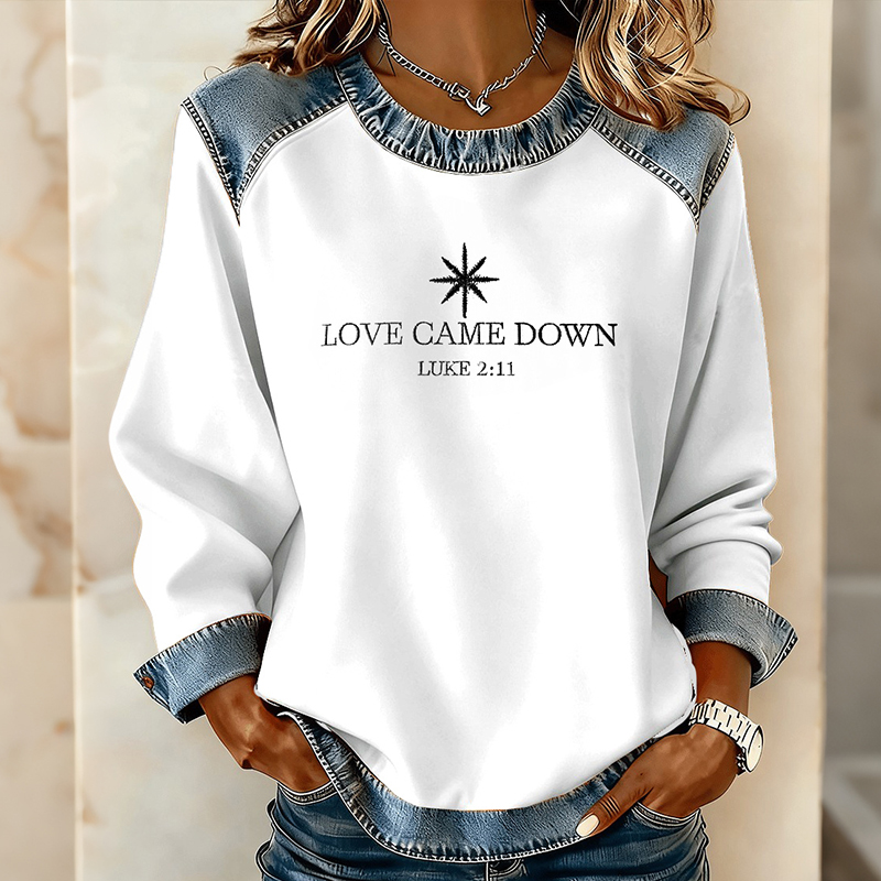 Womens Christmas Faith Art Crew Neck Casual Sweatshirt wearshes