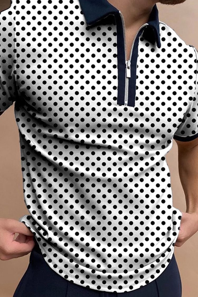 Tiboyz Men's Fashion Polka Dot Print Polo Shirt