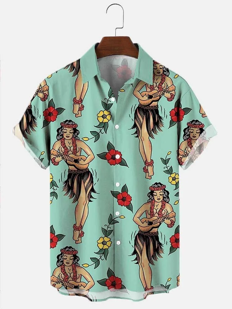 Men's Vintage Aloha Print Casual Breathable Short Sleeve Hawaiian Shirt socialshop