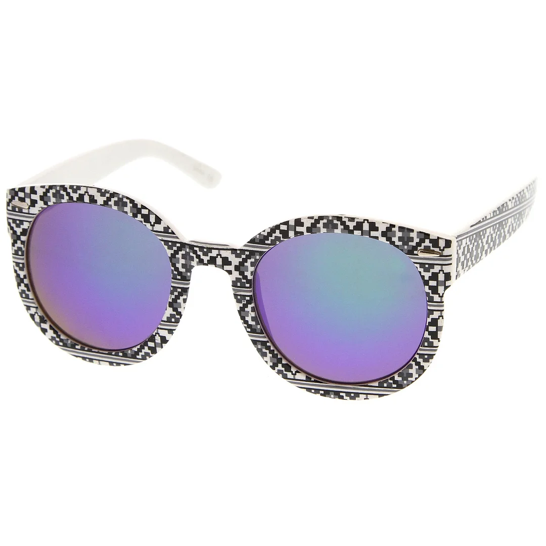 Women 's Oversize Printed Colored Mirror Lens P3 Round glasses 52mm