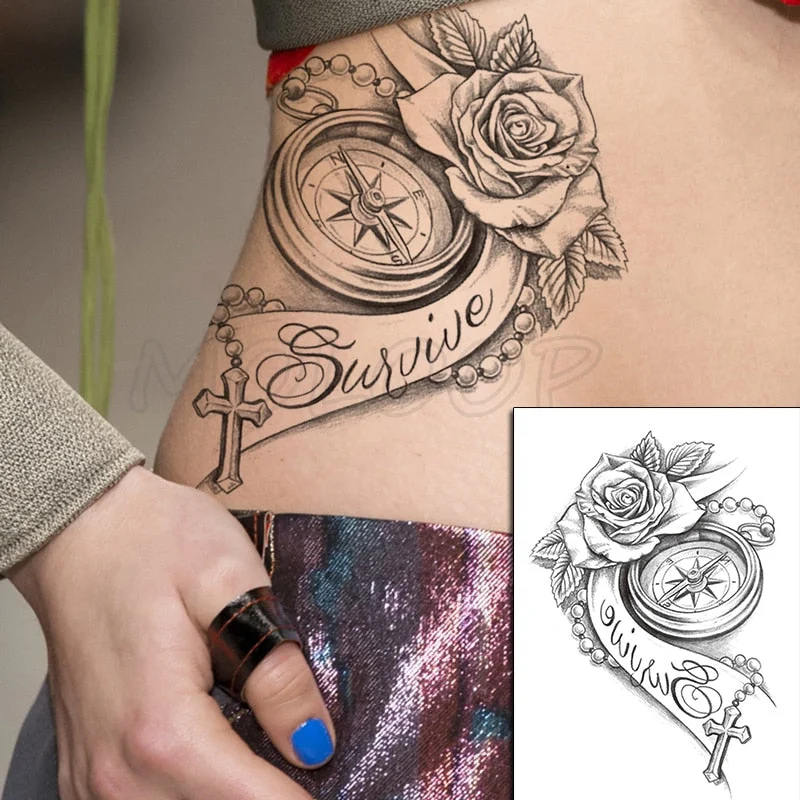 Temporary Tattoo Stickers Sexy Rose Heart-shaped Wreath Fake Tatto Waterproof Tatoo Back Leg Arm Belly Big Size for Women Girl
