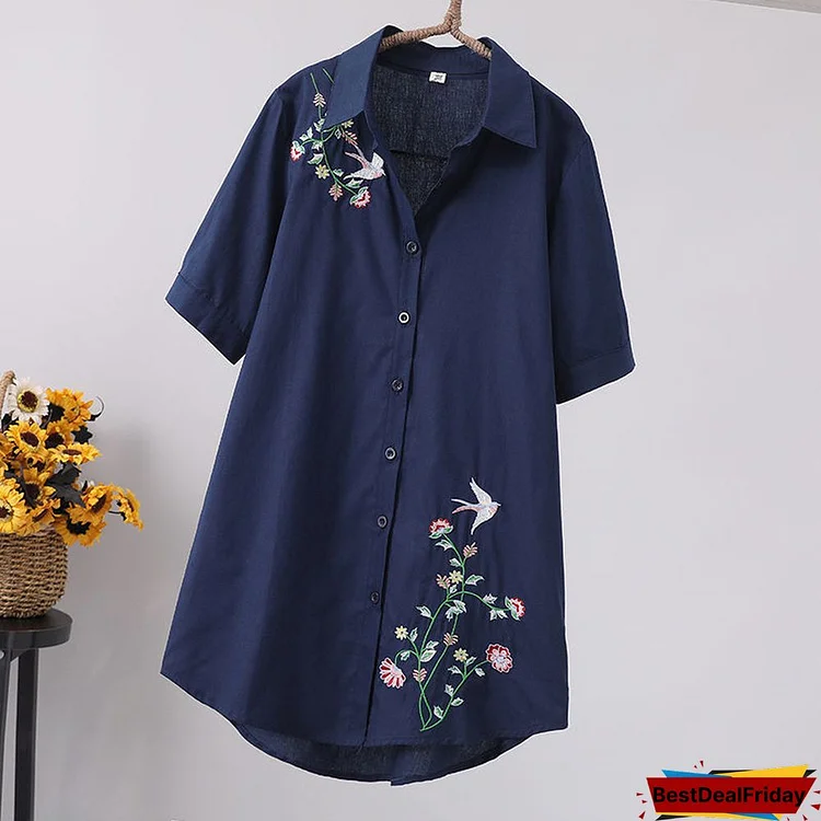 Bestdealfriday Embroidery Cotton Casual Floral Shirts Tops 9354781
