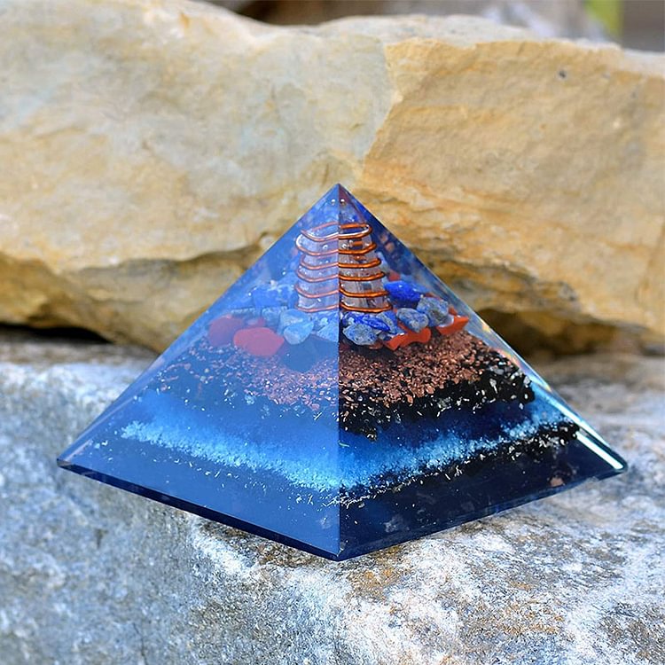 Clear Crystal Pillar With Red Jasper Orgone Pyramid