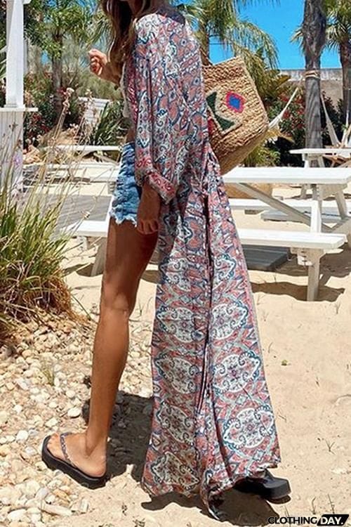 Boho Print Long Sleeve Cardigan