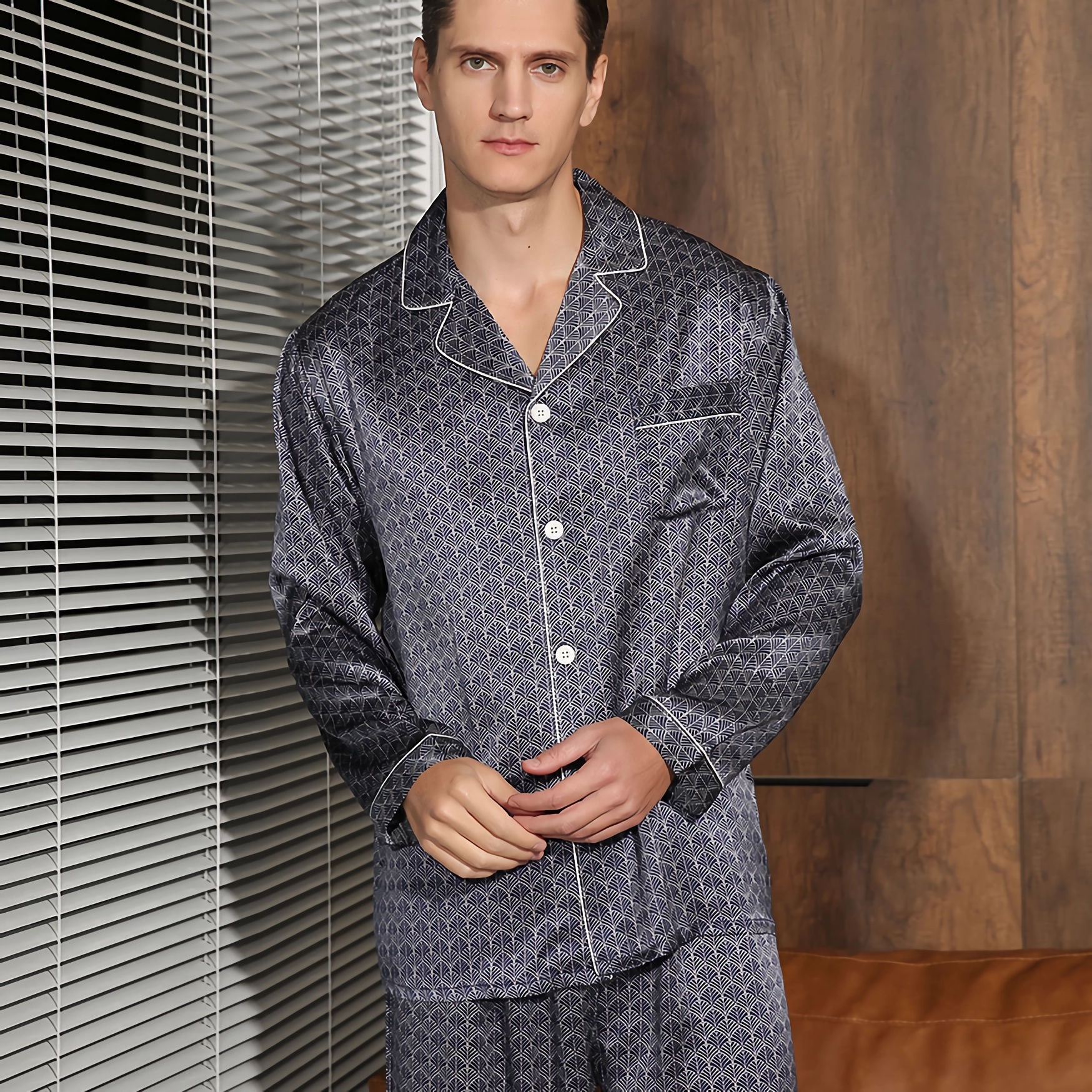 22 Momme Gray Long Sleeve Silk Pajamas For Men REAL SILK LIFE