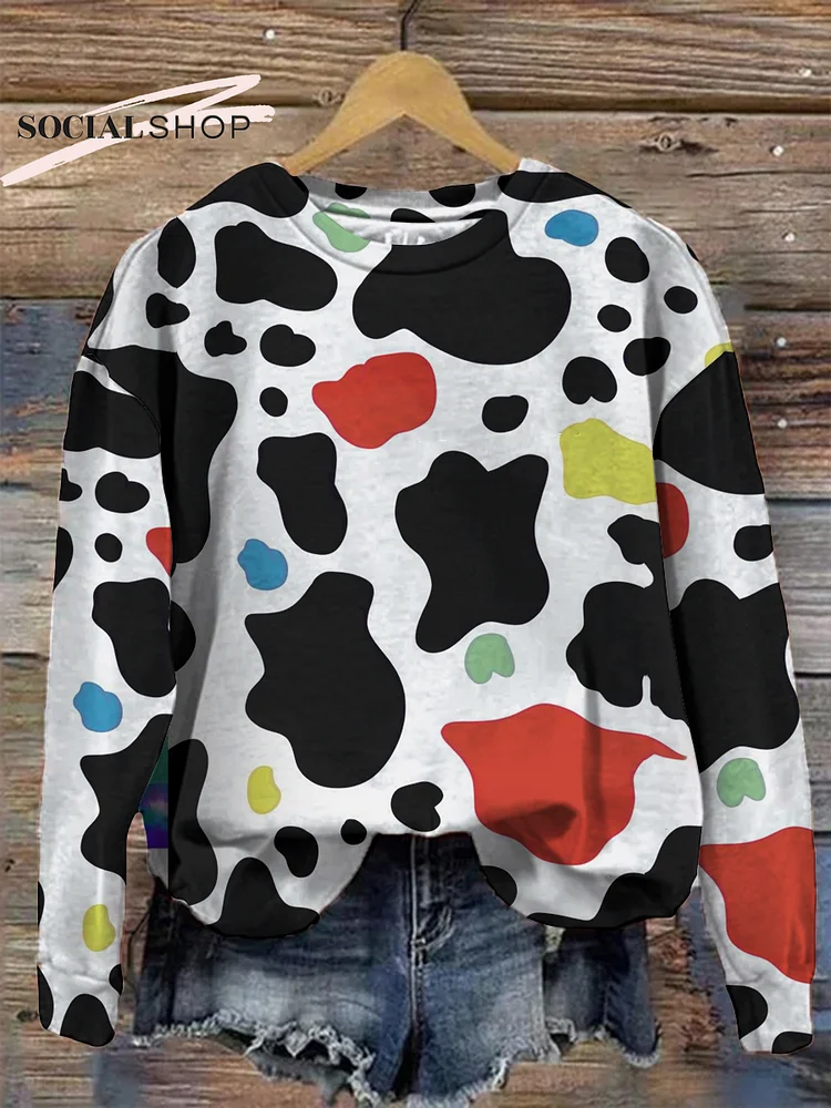 Cow Pattern Color Block Ladies Casual Trousers socialshop