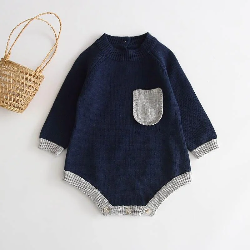 Baby Girls Knitted Bodysuit 2021 Spring Infant Newborn Long Sleeve Solid Ruffled Jumpsuit Outfit Set Baby Spring Autumn Clothing