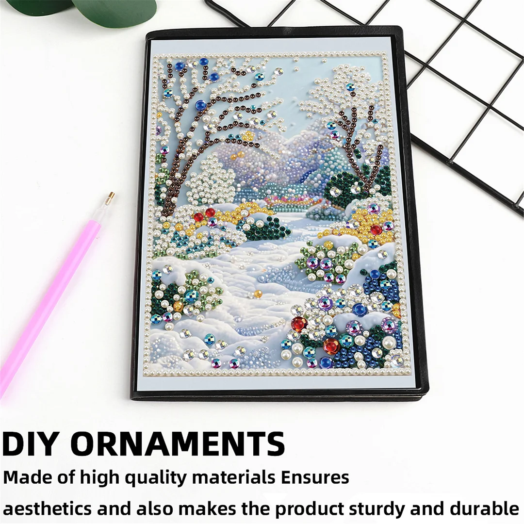 Winter Forest Partial Pearl DIY 50 Pages A5 Diamond Painting Notebook Special Shaped Diamond Art Diary Book Kits Wireless Strip 5D Crystal Art Paintings Sketchbook for Art Drawing