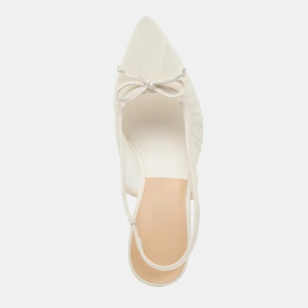 White Mesh Pointed Toe Bow Decor Stiletto Heel Slingback Pumps
