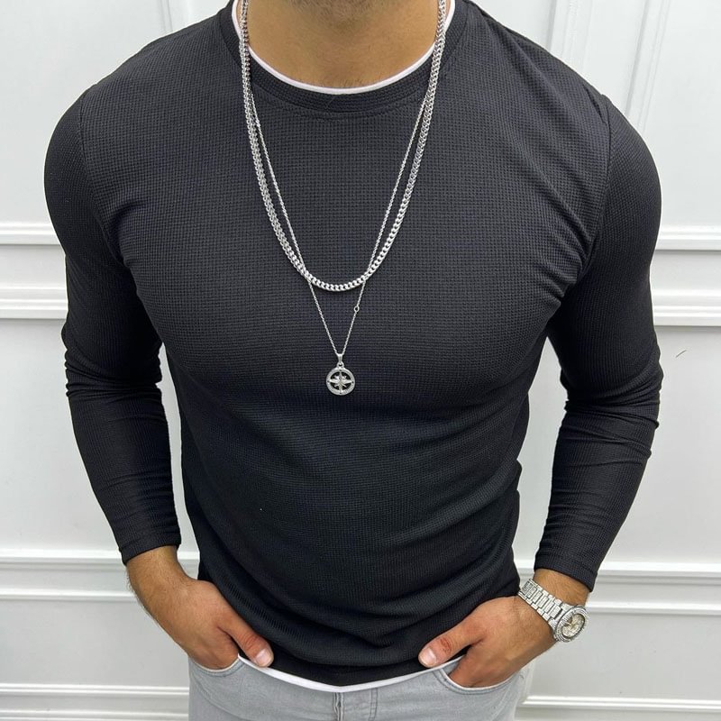 Mens Solid Color Knited T-shirt