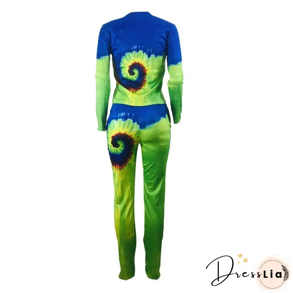 Fashion Tie-Dyed Positioning Print Two-Pieces Set