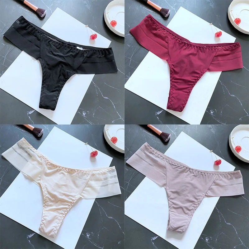 4PCS/Set Women Panties Sexy Seamless Panties Perspective Female Underpants G-string Thong Solid Color Pantys Intimates Lingerie