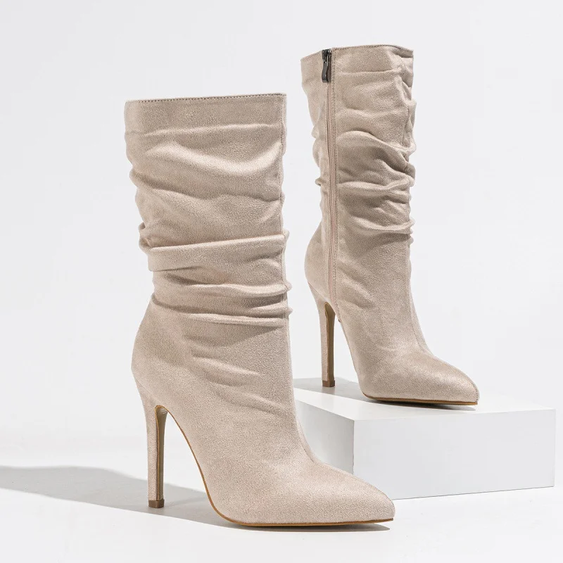 Yyvonne Short Boots Naturally Wrinkled With Pointed Fashion Street Code