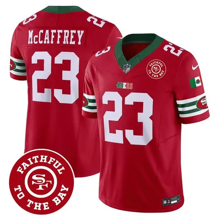 Men's San Francisco 49ers #23 Christian McCaffrey Red Mexico Faithful To The Bay Patch Vapor F.U.S.E. Limited Jersey