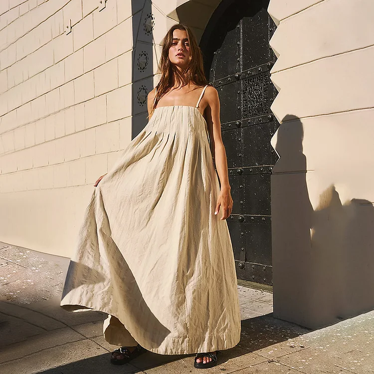Apricot Sling Pure Cottom Long Dress