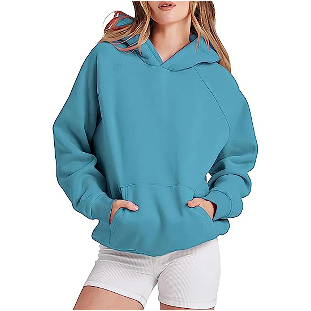 Nigikala Nigikala Hot Sales Loose Leisure Sleeve Hooded Solid Color Plus Velvet Lady's Garter