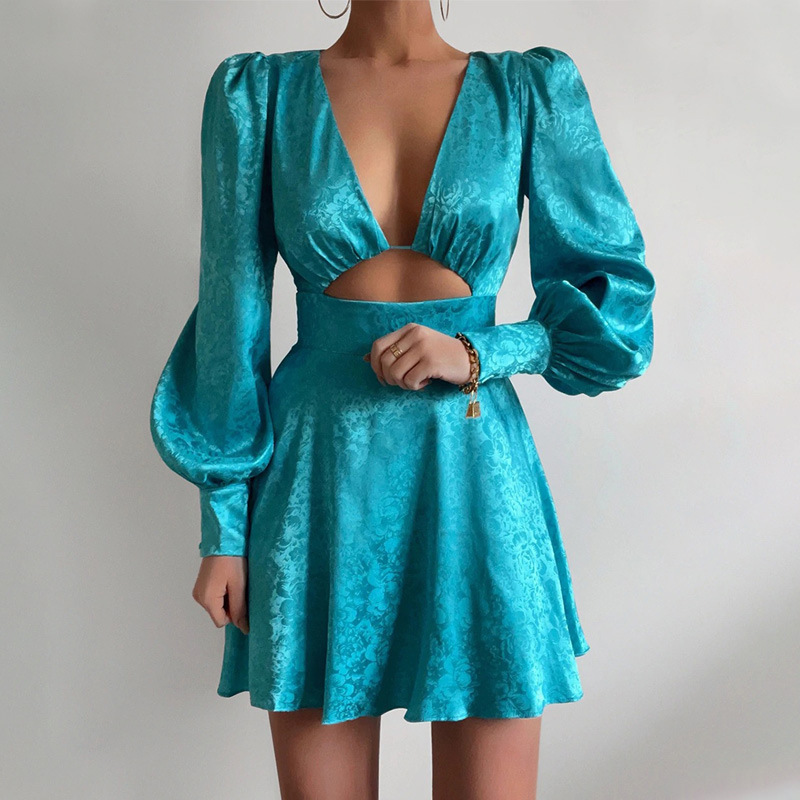 Fashion Elegant Long Sleeve Solid Color Printed Balloon Mini Dress