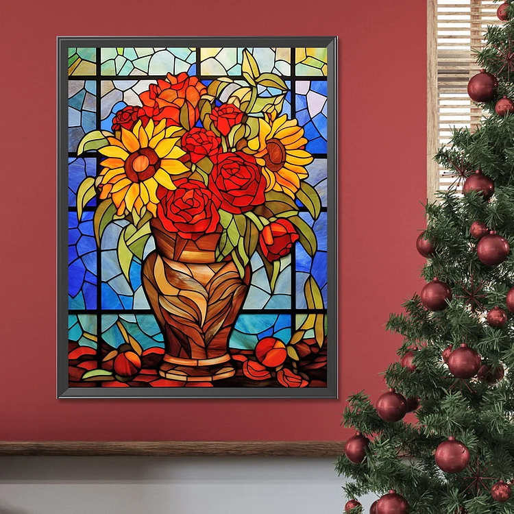 Vase Bouquet Stained Glass - Full Round - Diamond Painting (30*40cm)