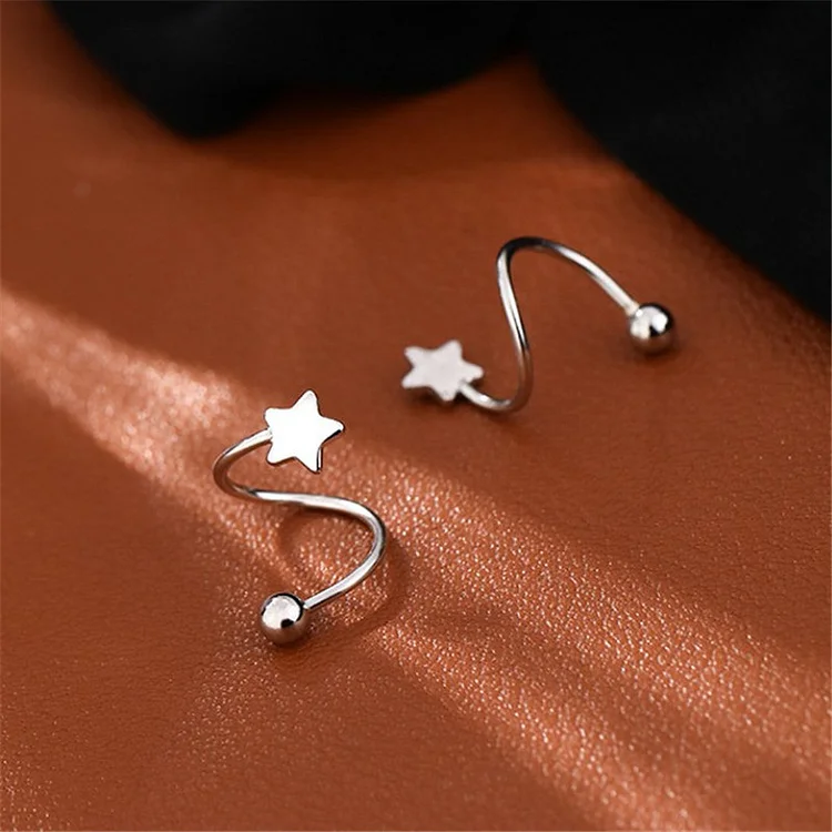2Pcs Silver Color Spiral Twister Lip Ring Tongue Piercing Heart Star Ear Cartilage Helix Piercing Stud Earring Jewelry Gifts